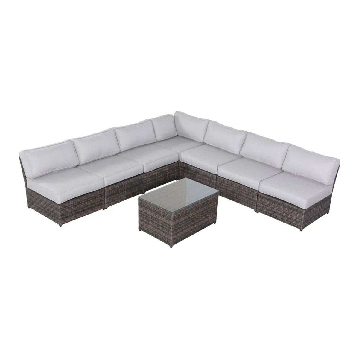 Comfortable Modern Patio Rattan Sectional Set with Gray Cushions, brown wicker frame on Tampa Home & Garden Store