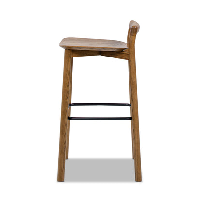 Bar stool Modern Minimalist Low Back Walnut Wood with Iron Footrest on Tampa Home & Garden Store