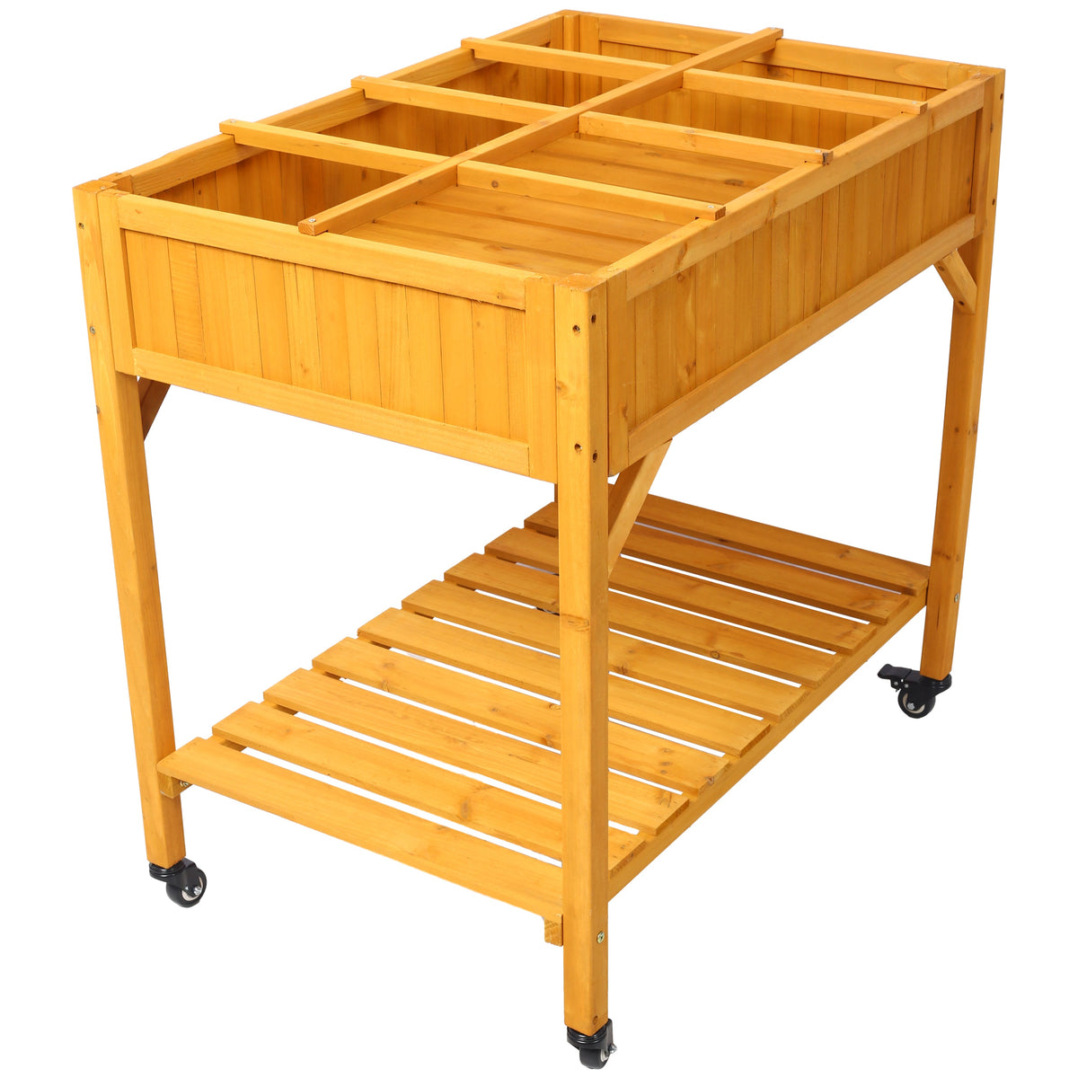 Elevated 8-pocket herb garden bed in fir wood with lockable wheels by HouseOfZazla on Tampa Home & Garden Store