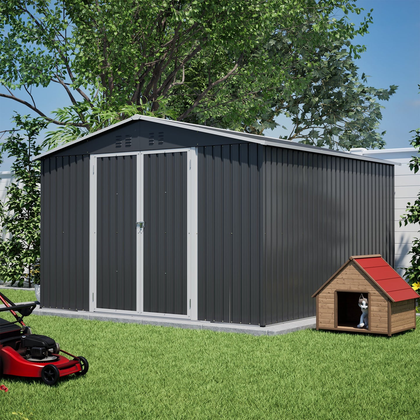 A Large Outdoor Metal Shed For Home And Garden