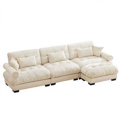Super Comfort modular sectional sofa with movable ottoman beige upholstery 2-piece set on Tampa Home & Garden Store