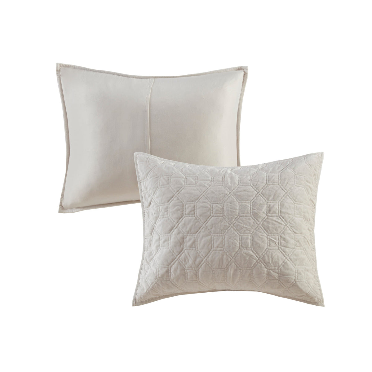 Ivory velvet quilt set with antimicrobial finish, king/cal king size, shown with two pillows on Tampa Home & Garden Store