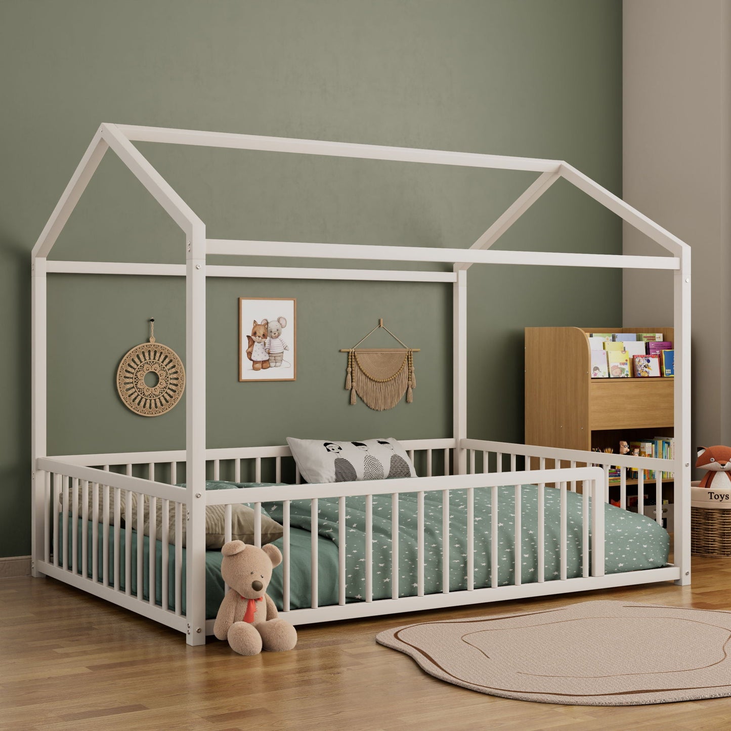 Cozy Montessori House Floor Bed and a Safety Rail