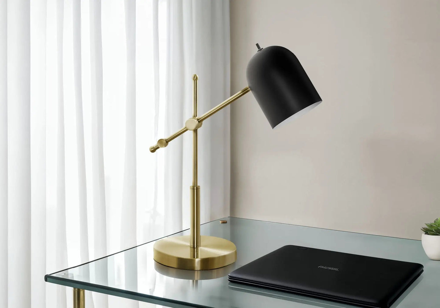 Table lamp brass gold metal with black shade, Unique Piece Furniture, contemporary design glass on Tampa Home & Garden Store