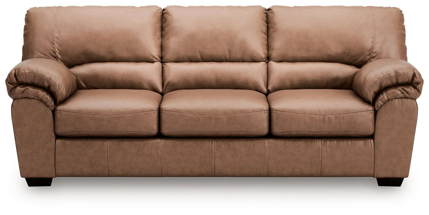 WillowBend sofa with tan brown plush upholstery, three-seat stationary with rolled arms on Tampa Home & Garden Store