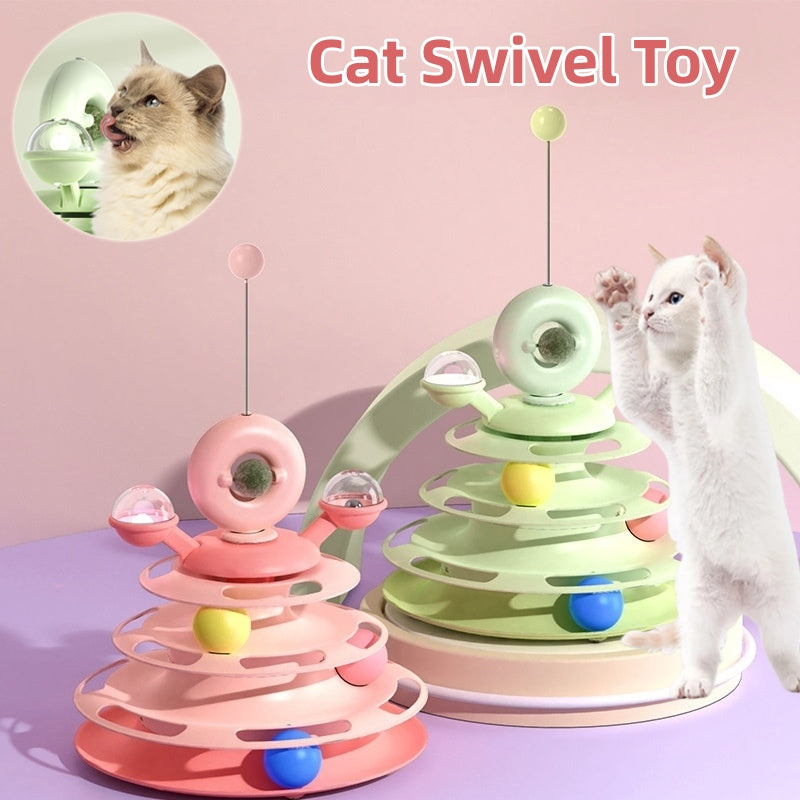 Cat Swivel Toy Tower two-tone set with spiral track balls in pink mint green Sell My Stuff on Tampa Home & Garden Store