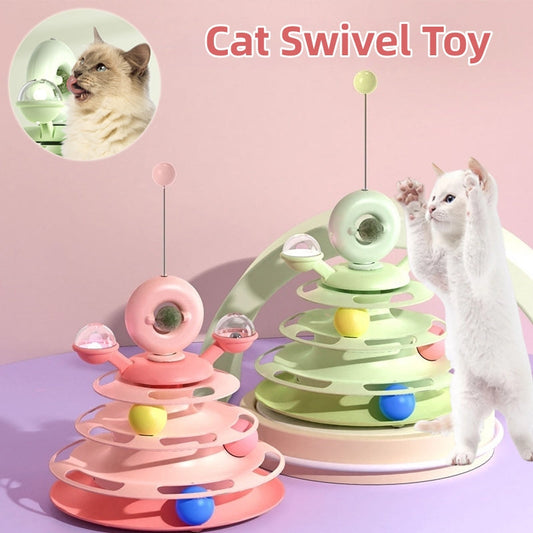 Cat Swivel Toy Tower two-tone set with spiral track balls in pink mint green Sell My Stuff on Tampa Home & Garden Store