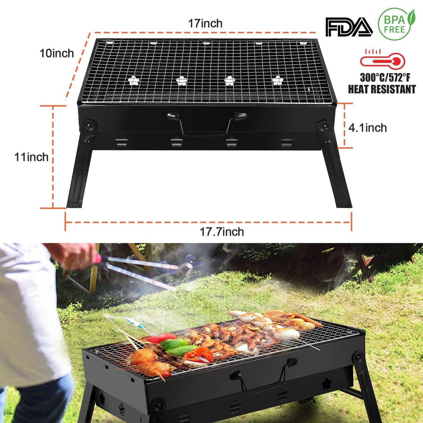 GemGear portable foldable charcoal grill with steel grate for camping and picnics on Tampa Home & Garden Store