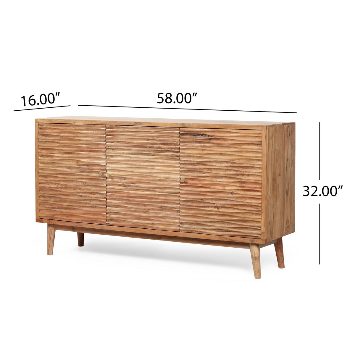 Boho handcrafted 3-door sideboard with carved texture in natural wood on Tampa Home & Garden Store