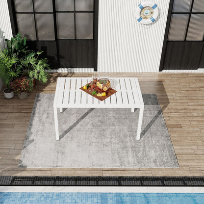Modern long white dining table with UV-resistant powder-coated metal legs by HouseOfZazla on Tampa Home & Garden Store