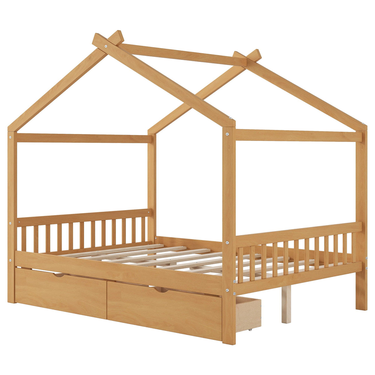 House style platform bed frame with roof design, headboard, footboard, and 2 drawers on Tampa Home & Garden Store