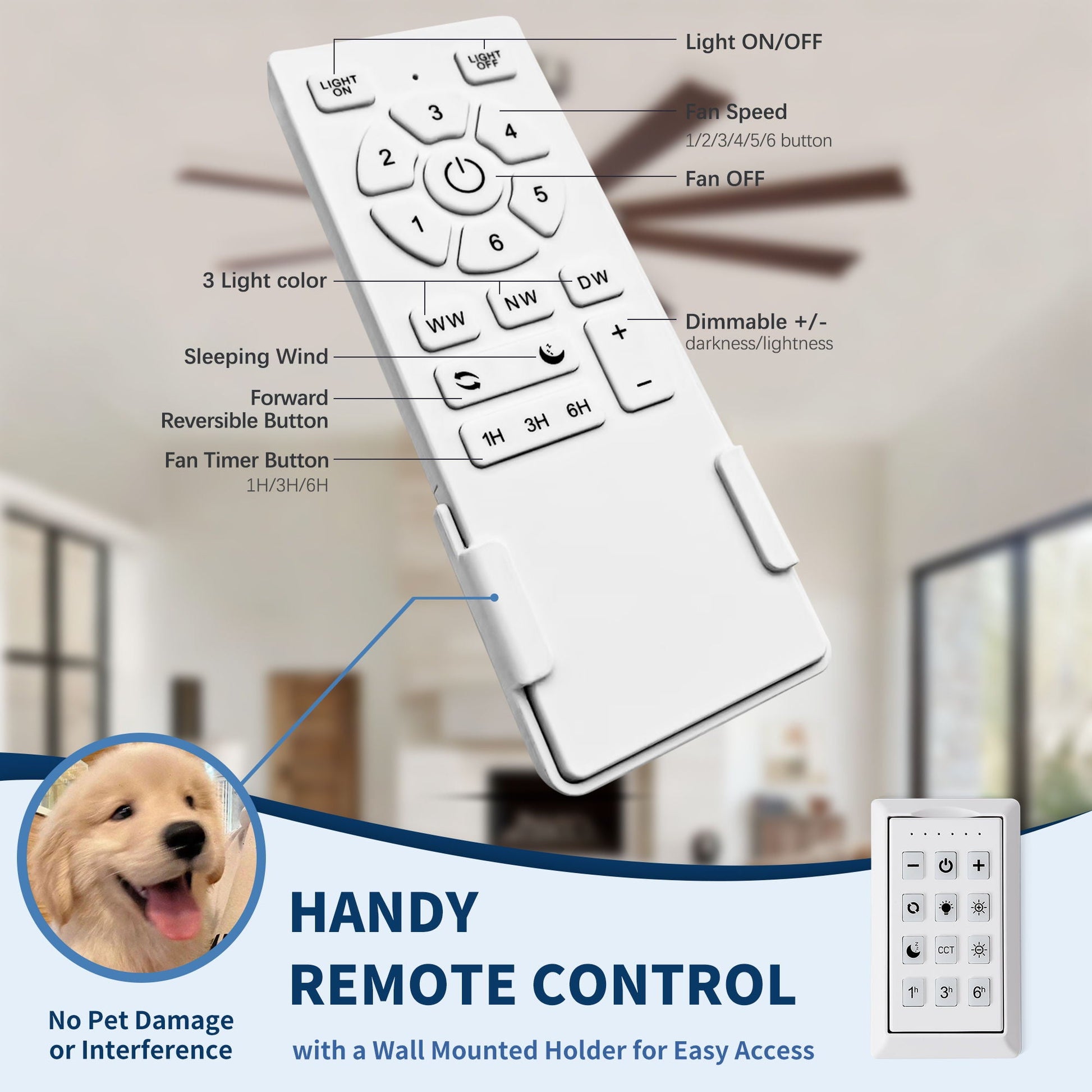 Large ceiling fan with dimmable LED light, 8 blades, remote control by HouseOfZazla on Tampa Home & Garden Store