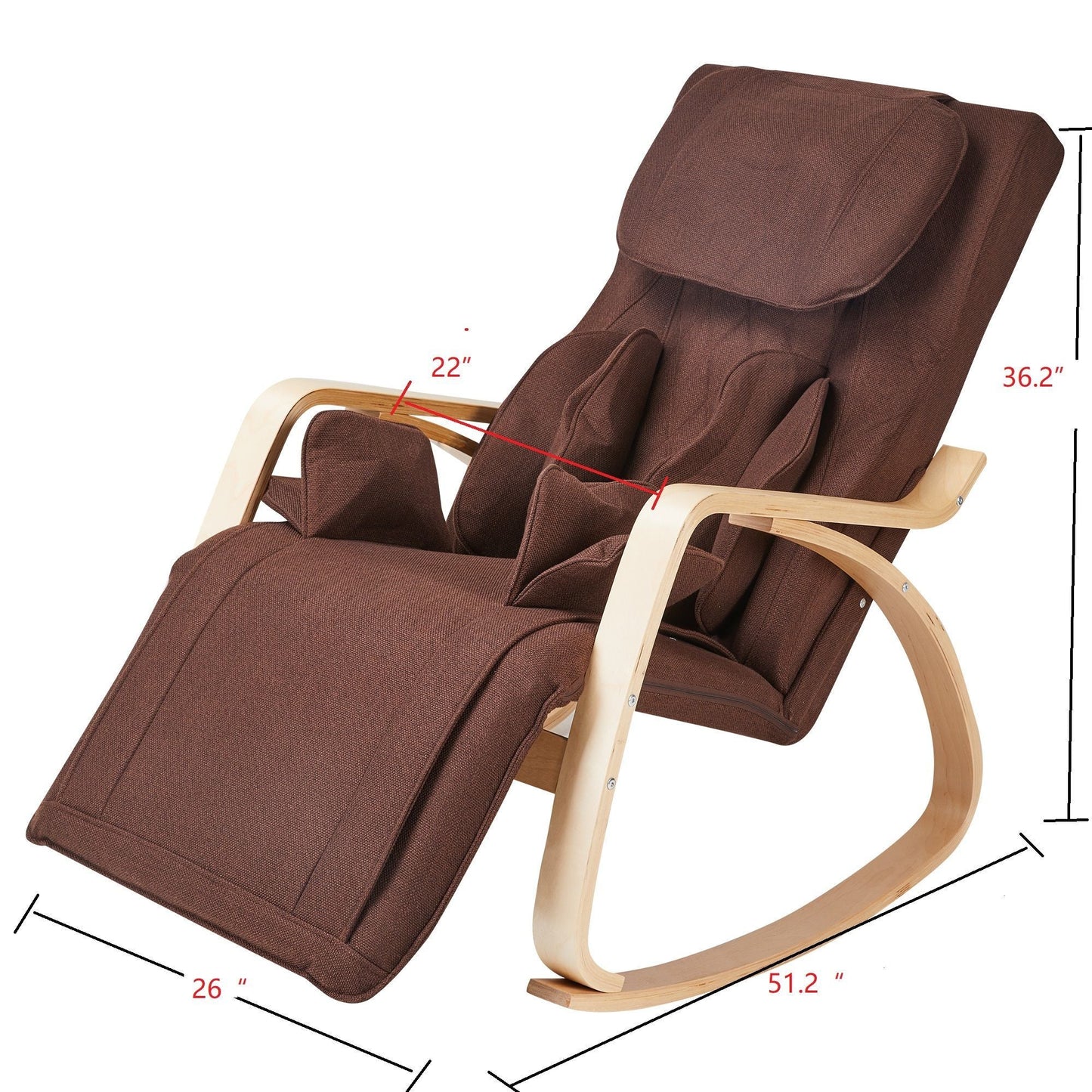 Reclining rocking chair HouseOfZazla brown cotton fabric with massage on Tampa Home & Garden Store