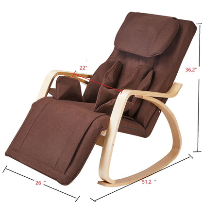 Reclining rocking chair HouseOfZazla brown cotton fabric with massage on Tampa Home & Garden Store