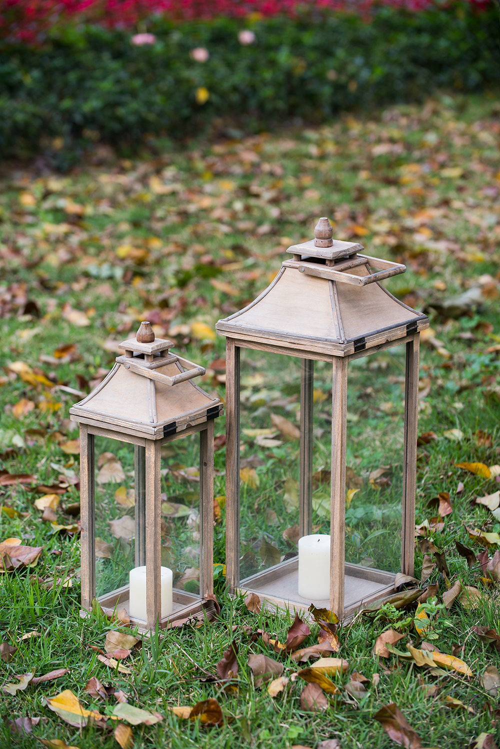 Candle lanterns ivory wooden hurricane lanterns with glass panels, 2-piece set HouseOfZazla on Tampa Home & Garden Store