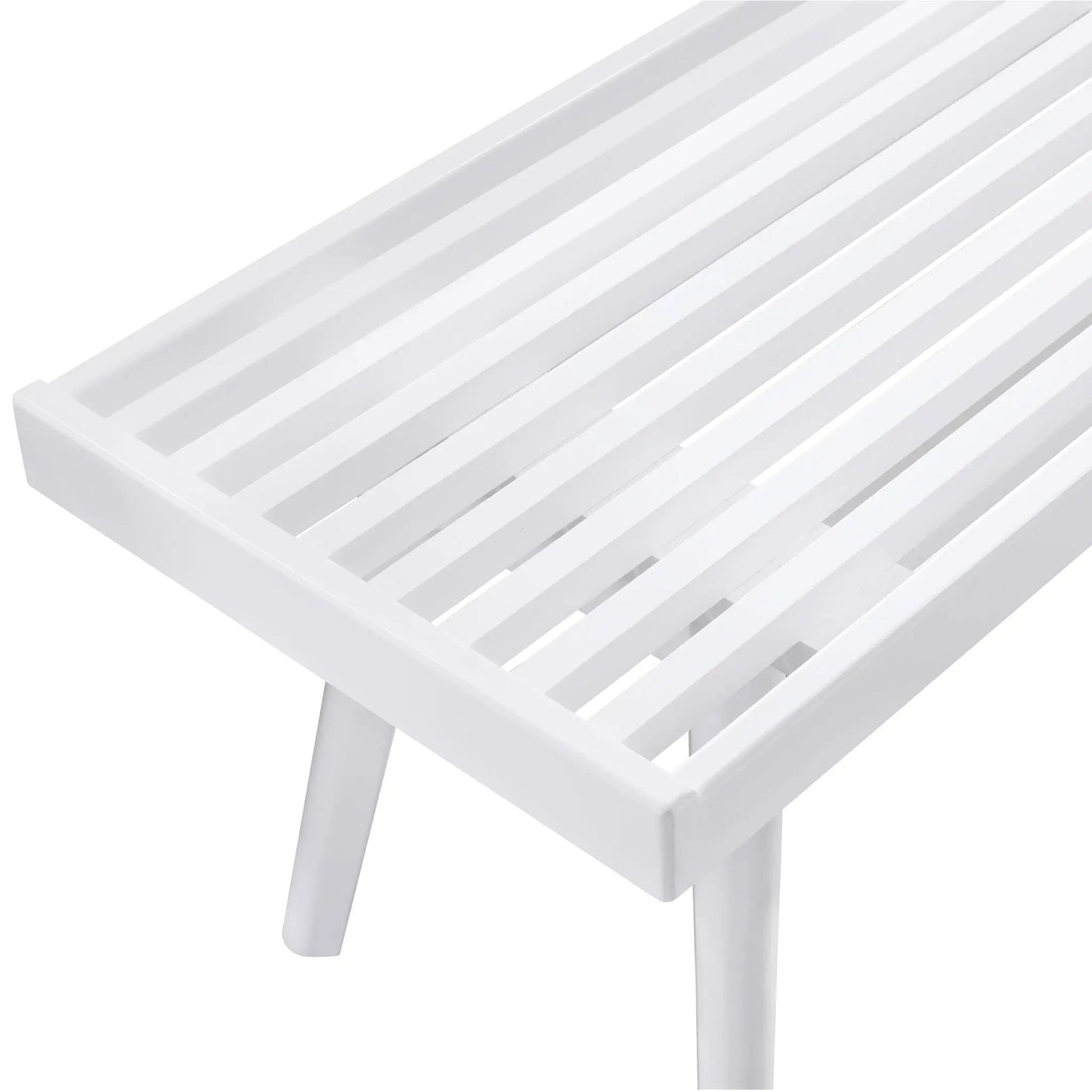 Larwich solid wood slatted bench in white with slatted seat on Tampa Home & Garden Store