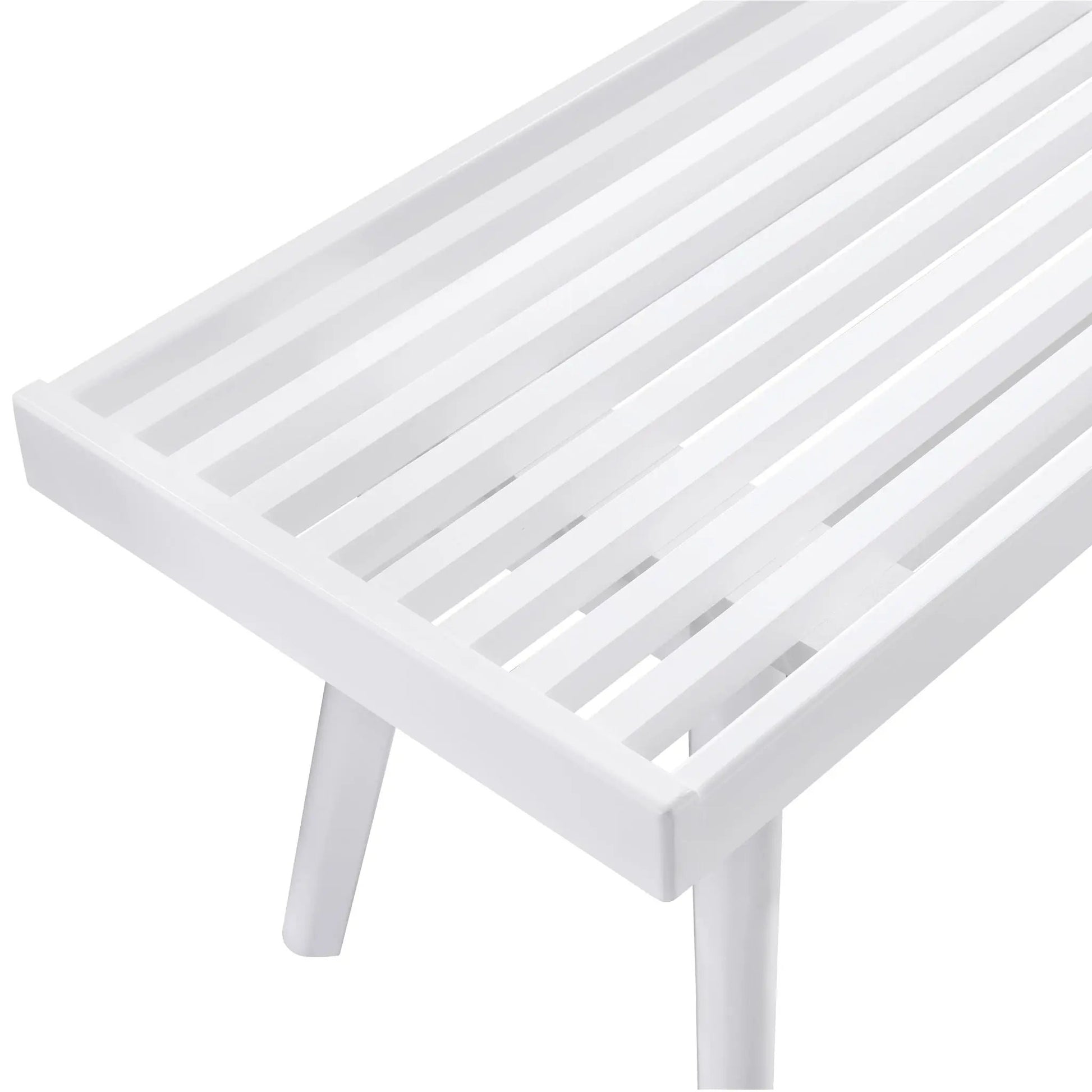 Larwich solid wood slatted bench in white with slatted seat on Tampa Home & Garden Store