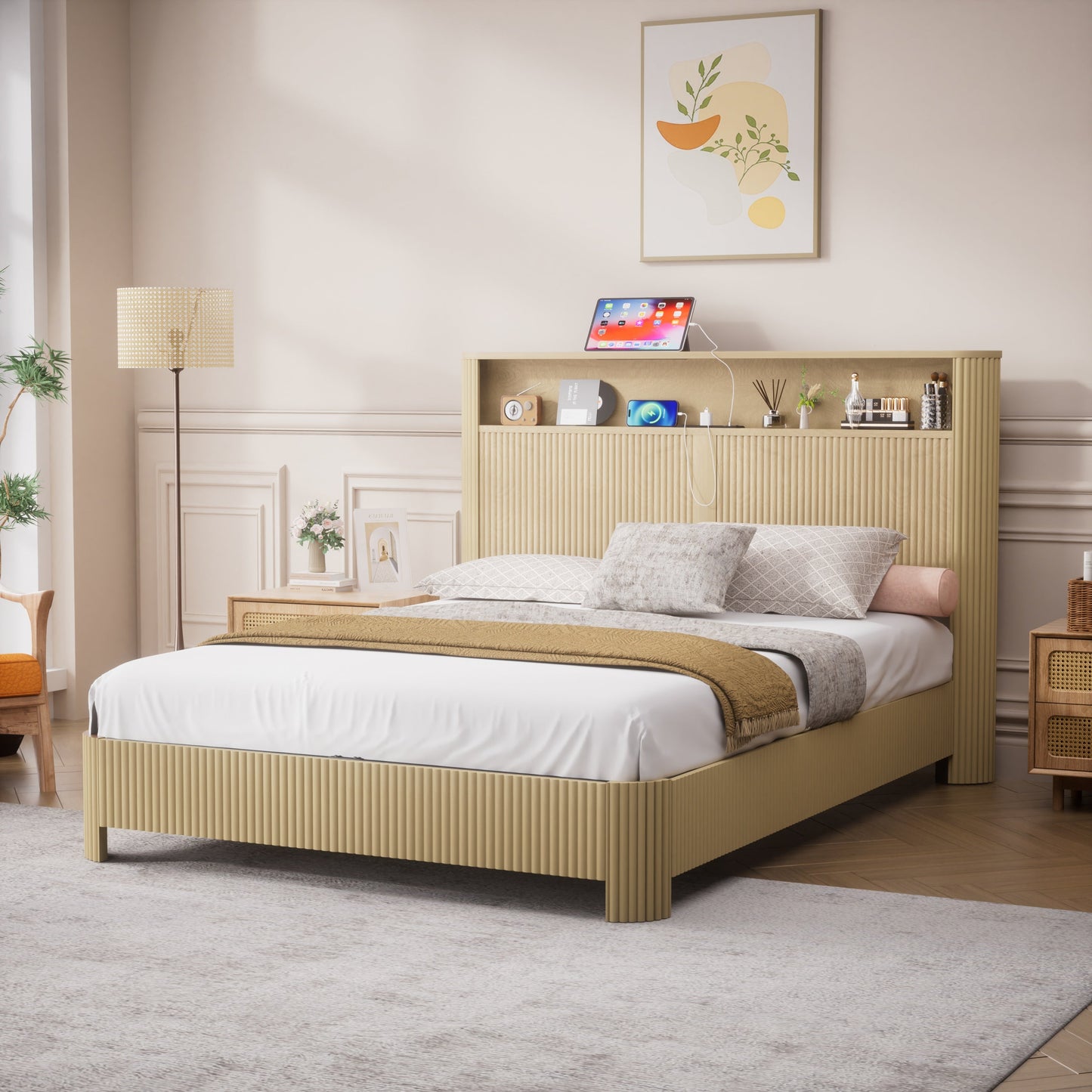 Queen Modern Bed Frame and Charging Station