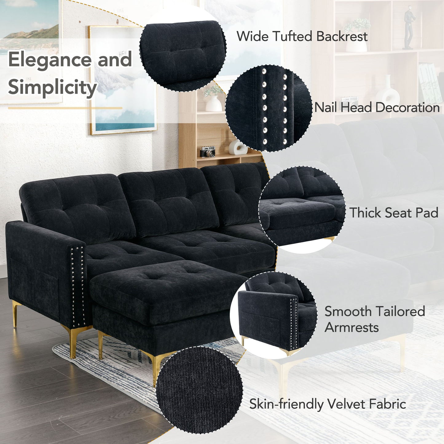Modern Convertible Sectional Sofa and Ottoman