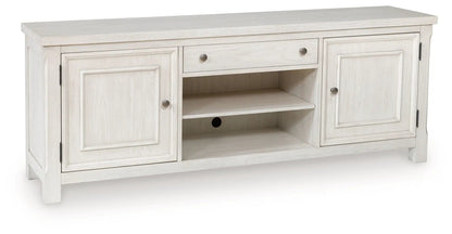 TV stand Robbinsdale antique white by Unique Piece Furniture with 2 cabinets and open shelf on Tampa Home & Garden Store