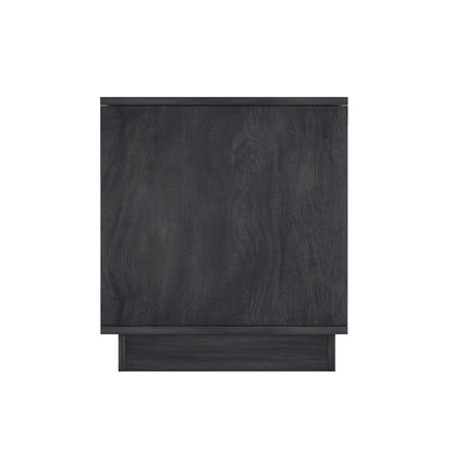 Modern nightstand with push-to-open drawer in dark gray wood grain finish, top-edge detail on Tampa Home & Garden Store