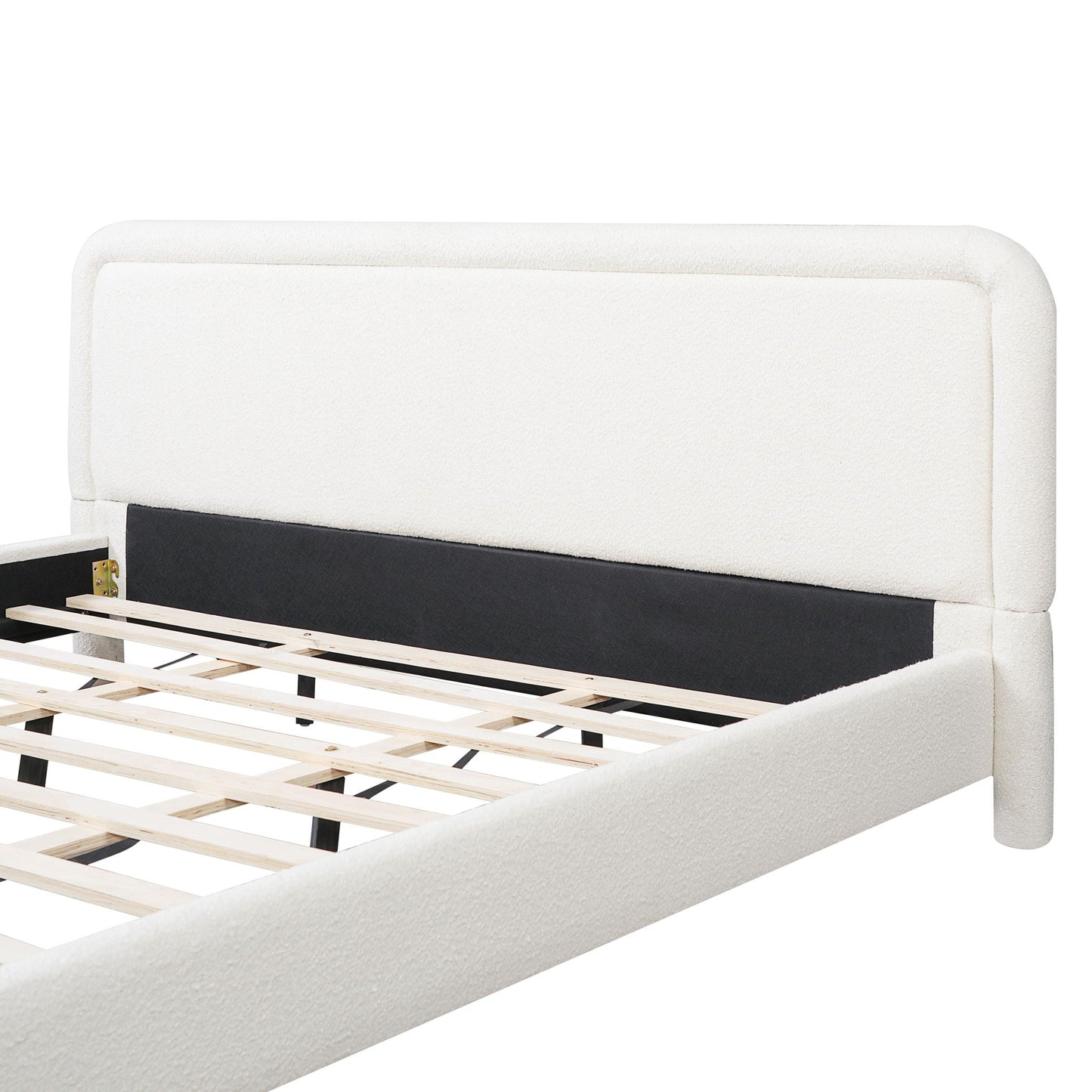 Modern Boucle Bed and Frame with Curved Headboard