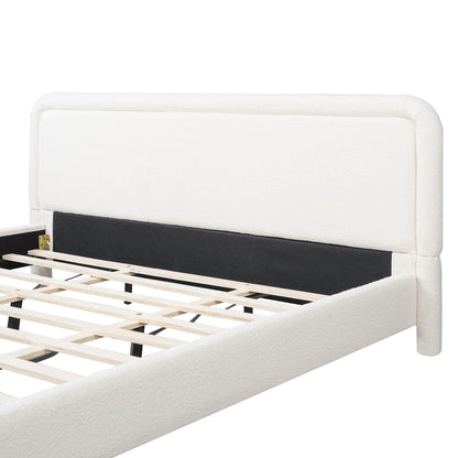 Modern Boucle Bed and Frame with Curved Headboard