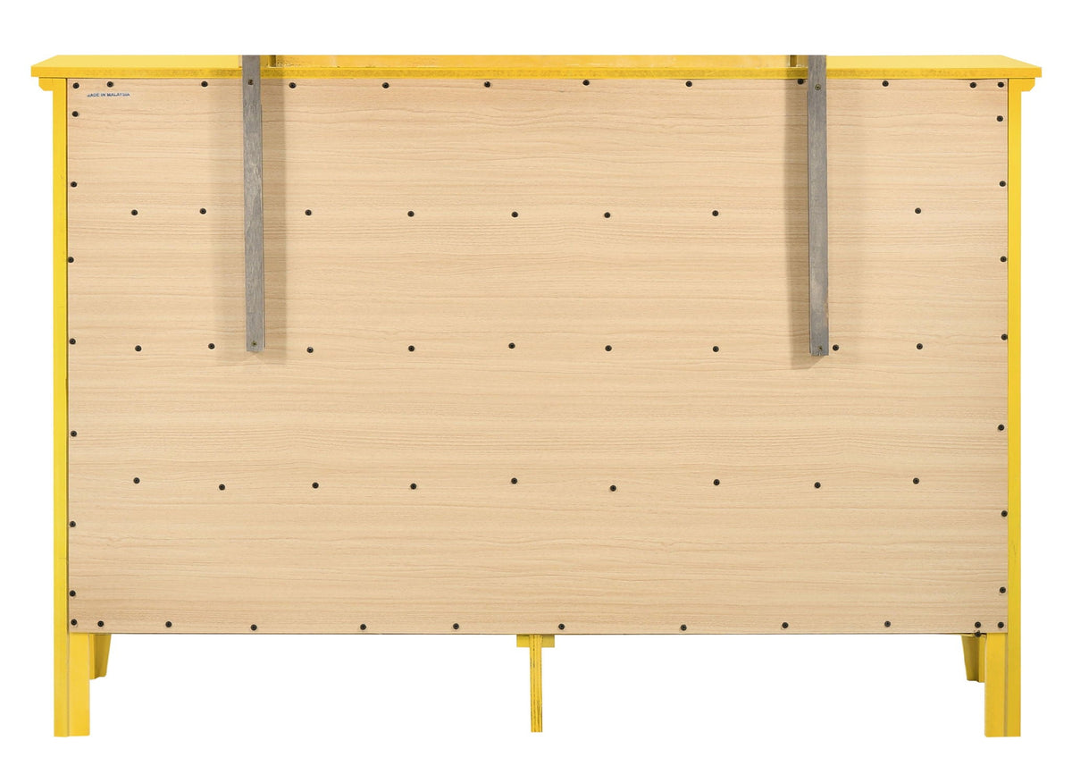 Elegant casual dresser back view with yellow frame and plywood panels on Tampa Home & Garden Store
