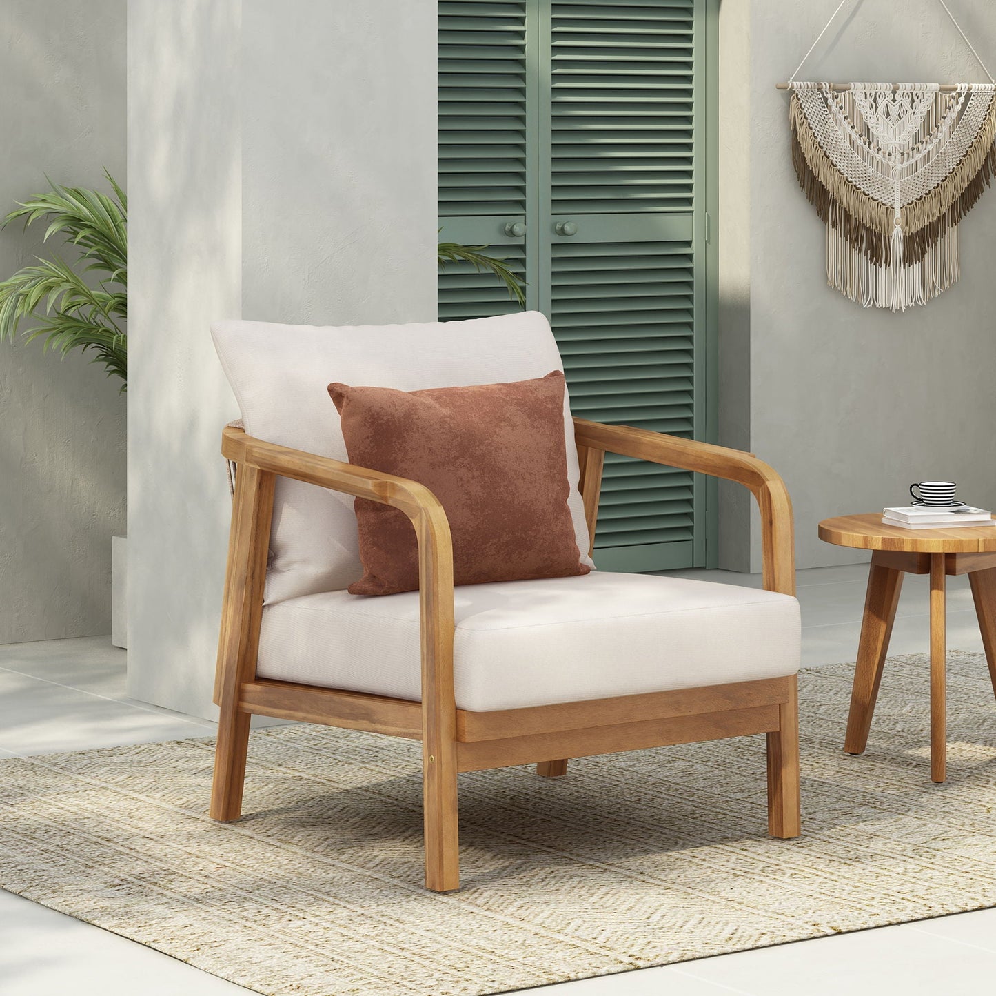 Solid Wood Lounge Chair With Woven Backrest