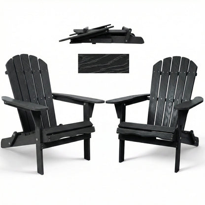 Two folding Adirondack lounge chairs with embossed grain texture in black on Tampa Home & Garden Store