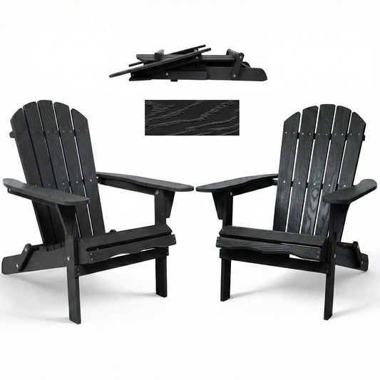 Two folding Adirondack lounge chairs with embossed grain texture in black on Tampa Home & Garden Store