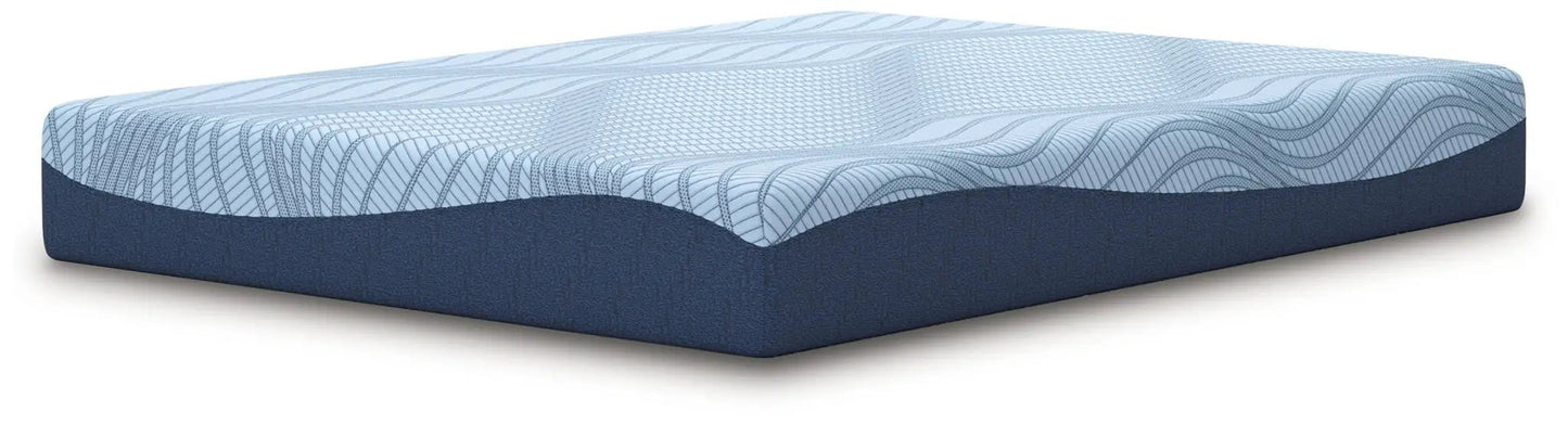 Peak 2.0 10 Memory Foam Mattress, blue base with light blue patterned top on Tampa Home & Garden Store