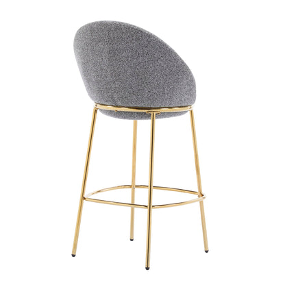 Celano Upholstered Bar Stool Set of 2 in gray speckled fabric with gold metal legs on Tampa Home & Garden Store