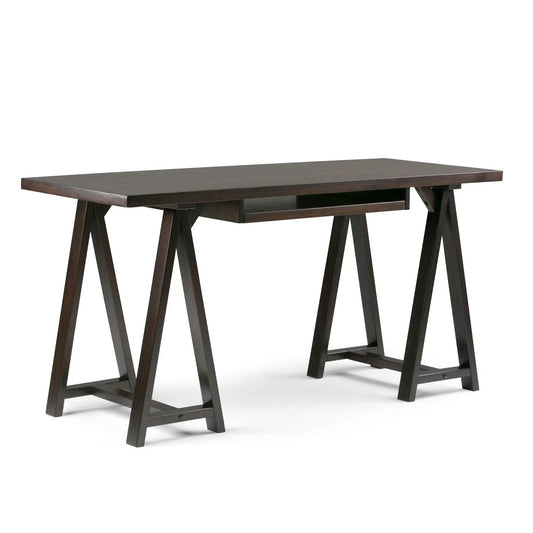 Sawhorse desk in dark espresso wood with sturdy trestle legs by Unique Piece Furniture on Tampa Home & Garden Store