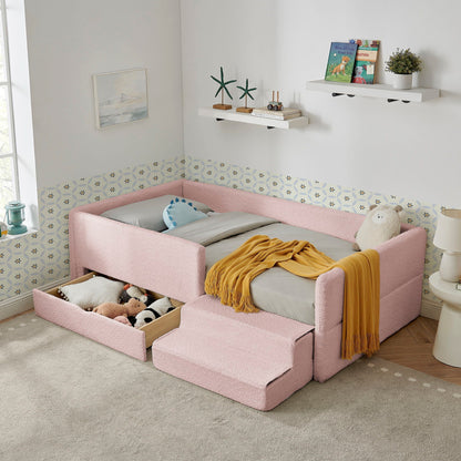 Sturdy Wood Kids Bed with Guardrails and Storage