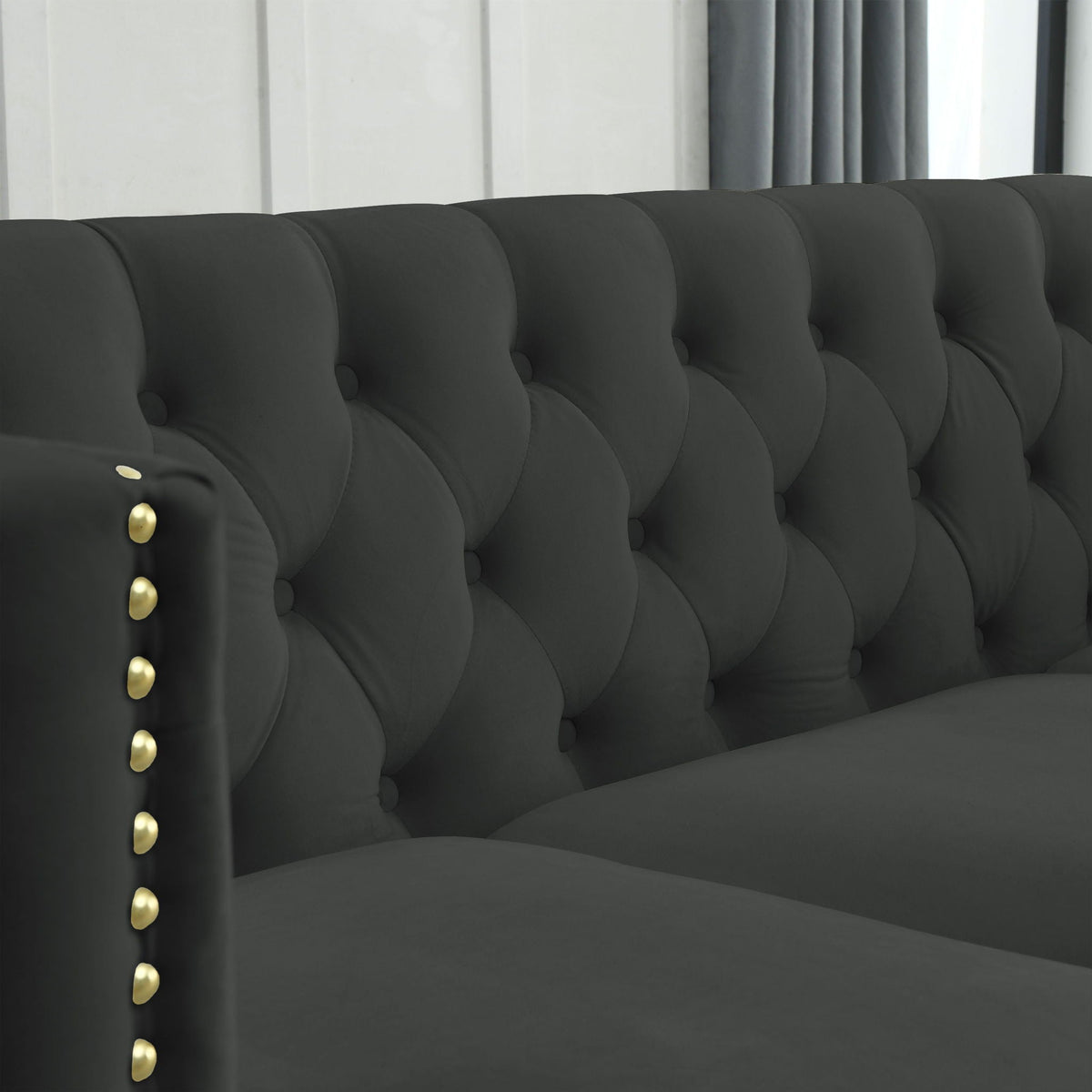 Modern Button Tufted Sofa With Nailhead Trim