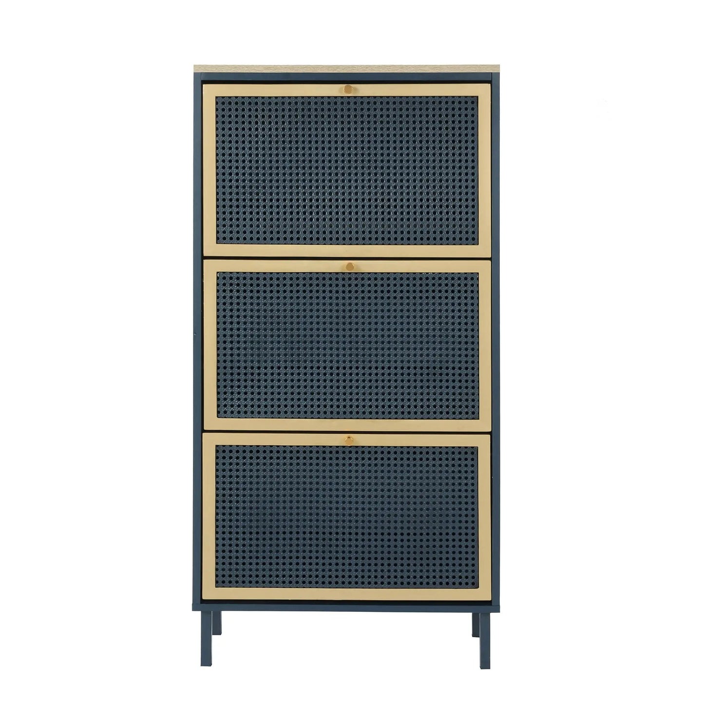 Rattan 3 Door Shoe Rack Cabinet for Entryway