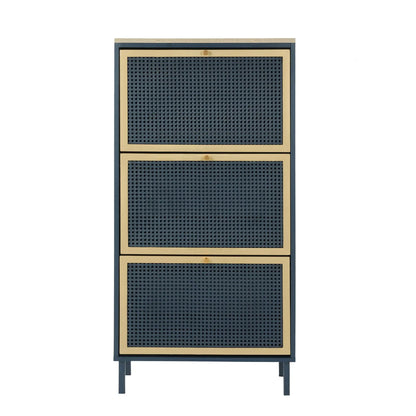 Rattan 3 Door Shoe Rack Cabinet for Entryway