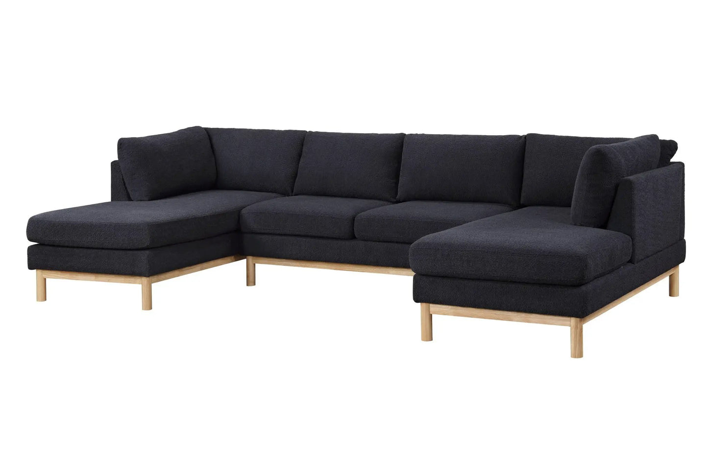 Hallie wide Sherpa double chaise U-shape sectional sofa in dark gray with light wood legs on Tampa Home & Garden Store