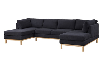 Hallie wide Sherpa double chaise sectional sofa in dark charcoal fabric with light wood legs on Tampa Home & Garden Store