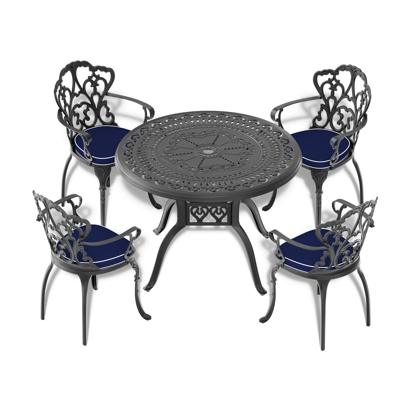 Ø39.37-inch Cast Aluminum Patio Dining Table With Black Frame and Umbrella Hole - Tampa Home & Garden Store