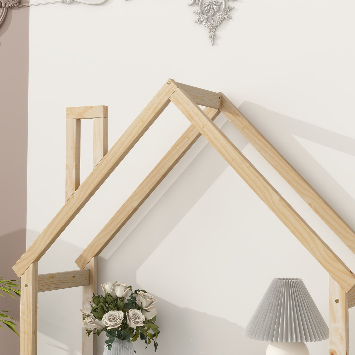 House-shaped Wooden writing Desk Kids study Table Bookshelf & Toy Storage Natural - Tampa Home & Garden Store