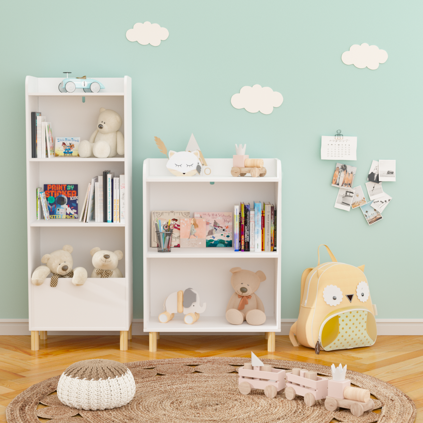 Kids 4-Tier Bookcase Children's Book Display Bookshelf Toy Storage Cabinet Organizer for Children's Room Playroom - Tampa Home & Garden Store