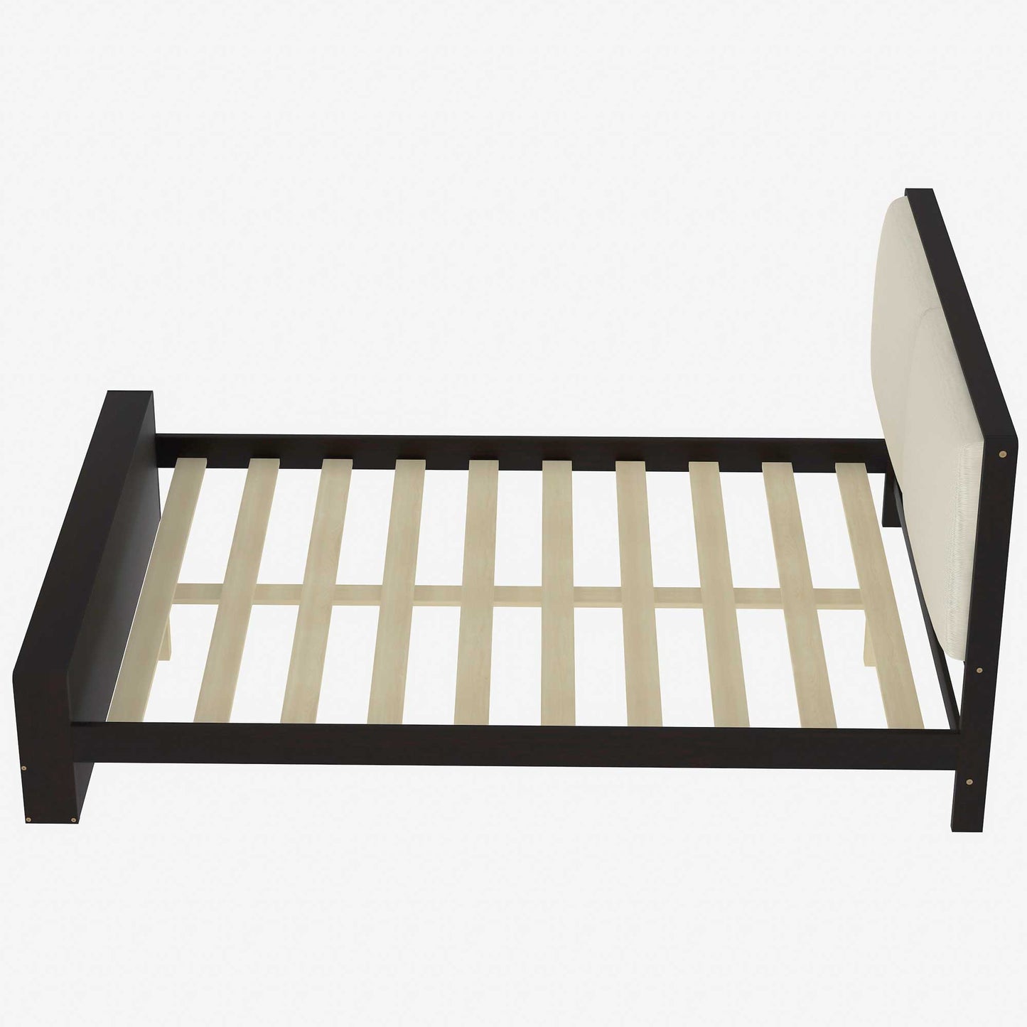Queen Size Platform Bed Frame with Upholstery Headboard and Bookshelf in Footboard and LED Light Strips, Espresso - Tampa Home & Garden Store