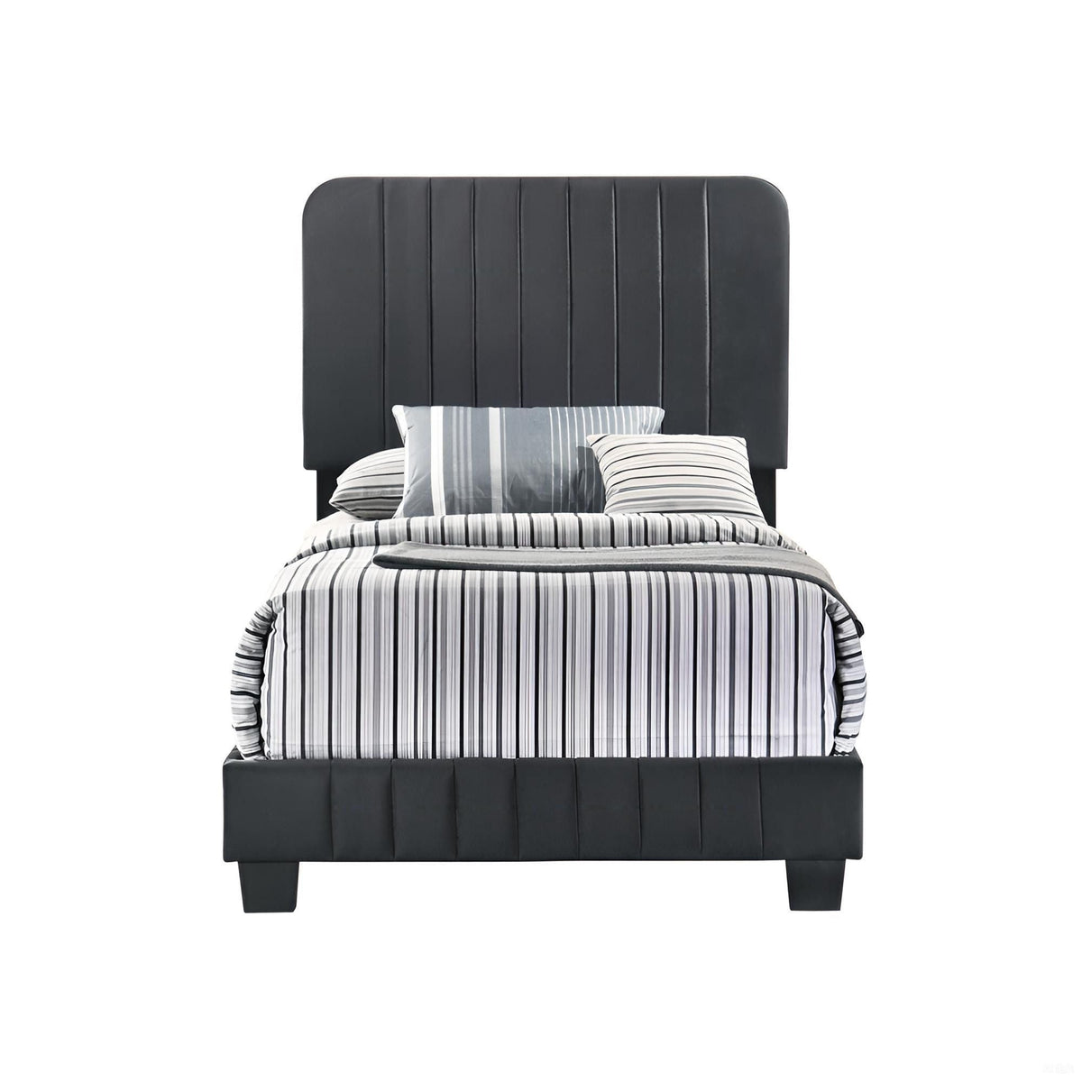 Channel Tufted Bed by HouseOfZazla in dark gray upholstery with vertical channels on Tampa Home & Garden Store