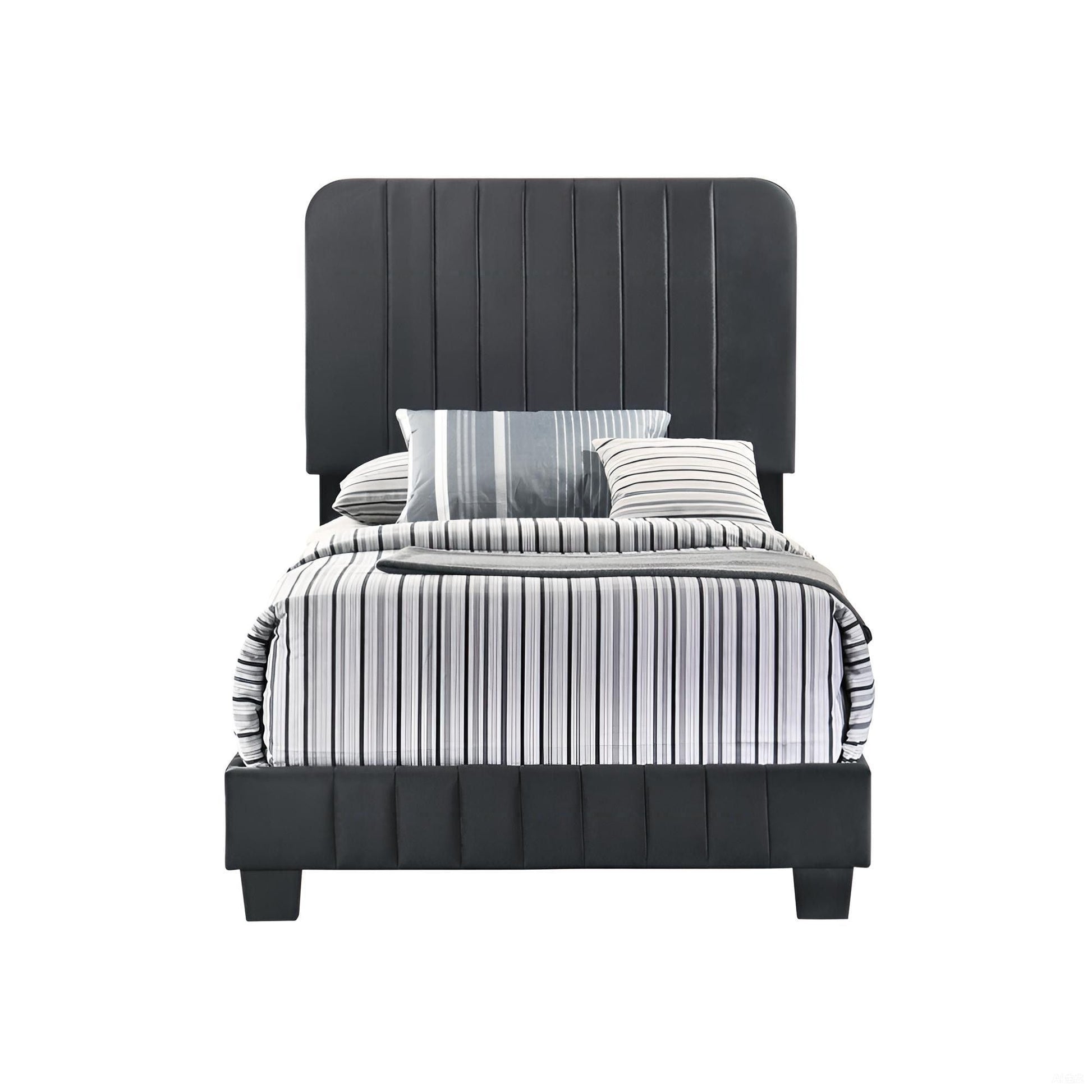 Channel Tufted Bed by HouseOfZazla in dark gray upholstery with vertical channels on Tampa Home & Garden Store