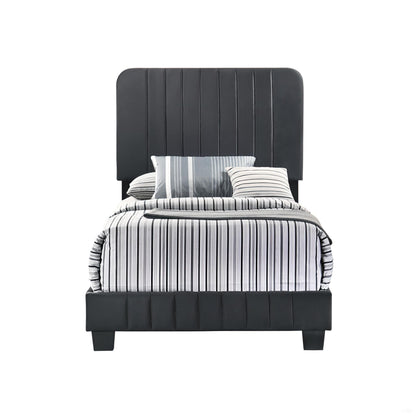Channel Tufted Bed by HouseOfZazla in dark gray upholstery with vertical channels on Tampa Home & Garden Store