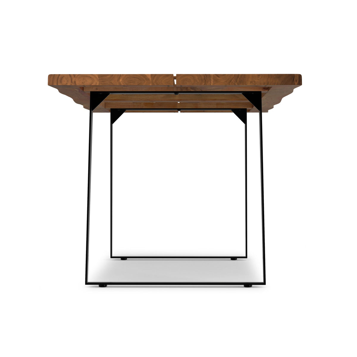 Modern Handcrafted Live Edge Acacia Dining Table with warm brown wood top and black metal legs on Tampa Home & Garden Store