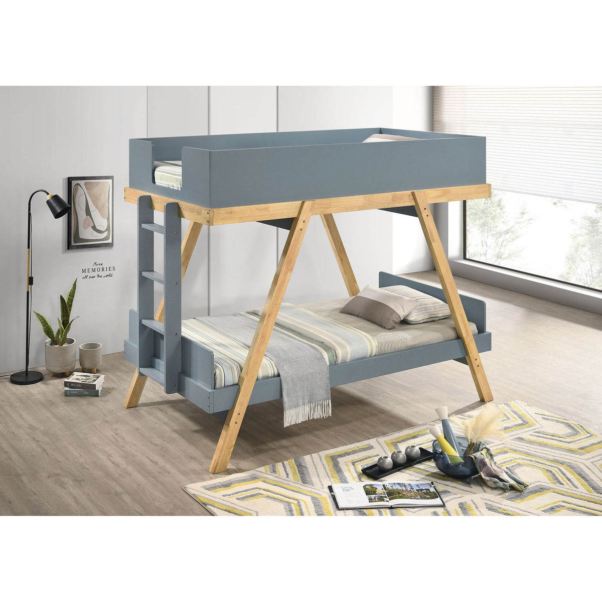 Hicks bunk bed by HouseOfZazla in blue-gray with natural wood ladder on Tampa Home & Garden Store