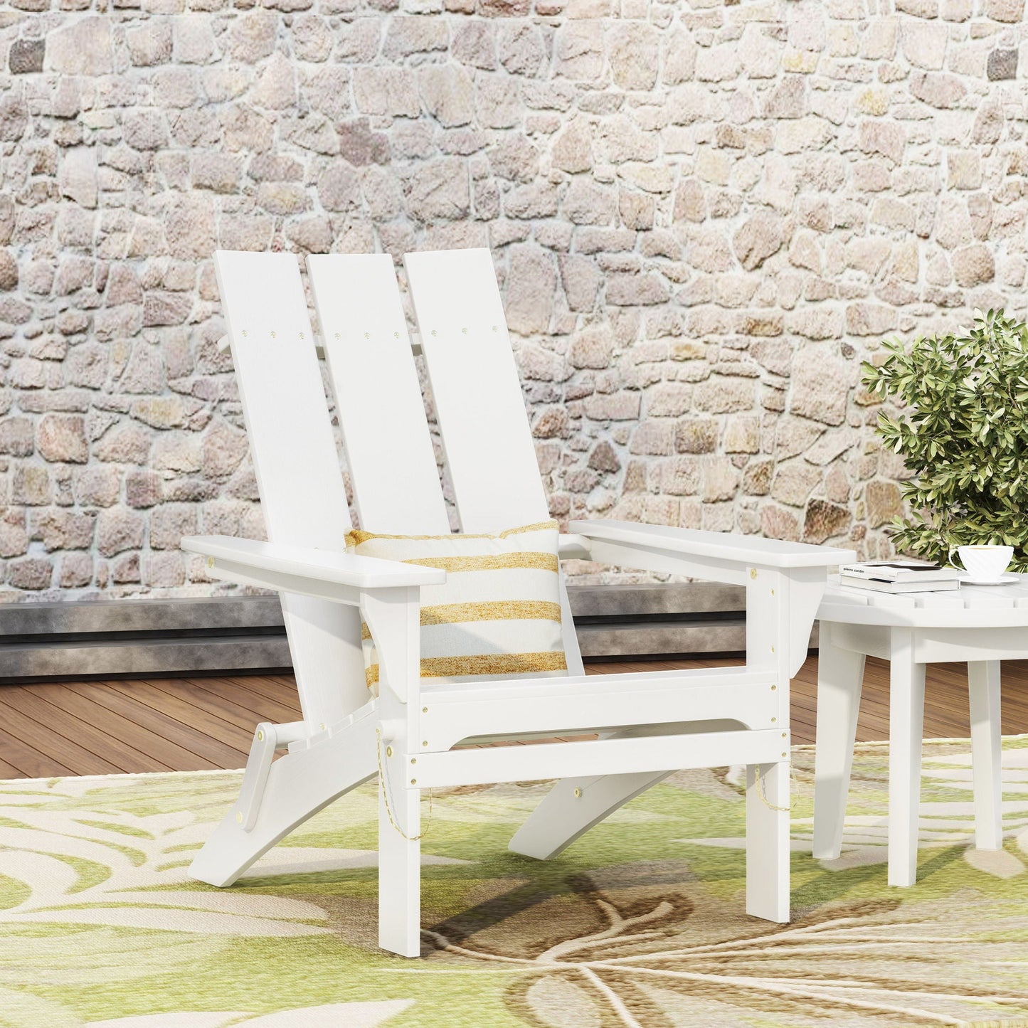 Aurascape Outdoor Comfort Foldable Adirondack Chair set of 3, white wooden, HouseOfZazla on Tampa Home & Garden Store
